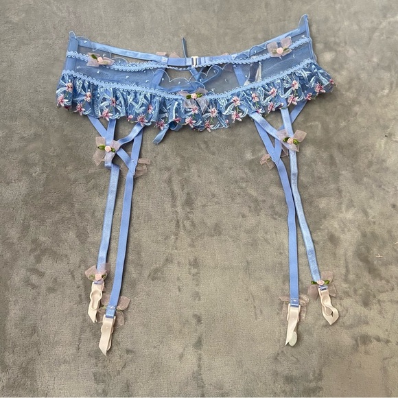 New! For Love and Lemons Bluebell Garter Belt with Clips Blue 10467 - Picture 3 of 8